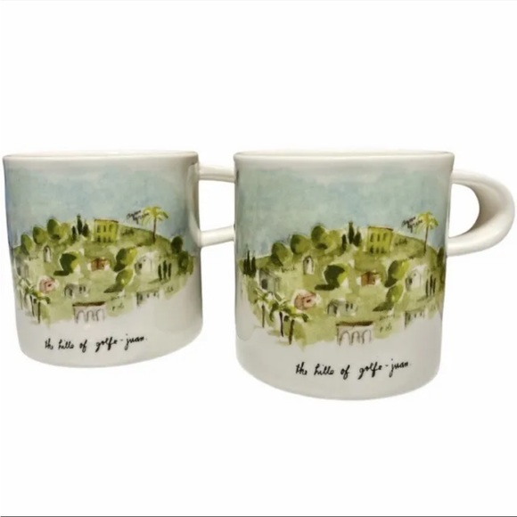 Rae Dunn • Vtg Boutique French Sketch “The Hills of the Golfe-Juan” 2 Mugs Set - Picture 2 of 8